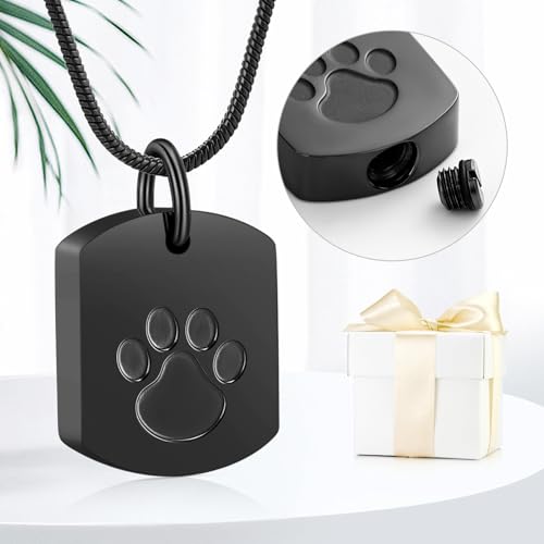 Personalized Ash Necklace for Pet - Custom Photo Text Flag Ashes Necklace Double-Sided Dogs Cats Urn Pendant for Ashes Cremation Memorial Keepsake Gift Black