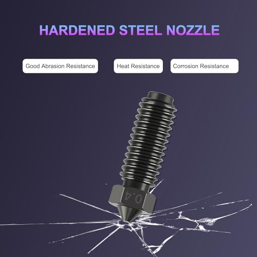 6PCS 0.4mm Hardened Steel Volcano Nozzles for Anycubic Kobra 3 V2/Kobra 3/Kobra 3 Combo/Kobra S1/Kobra S1 Combo, Extruder Hotend Nozzle Kit with Cleaning Needle, Tweezers and Wrench Kobra 3 Hardened Steel Nozzle