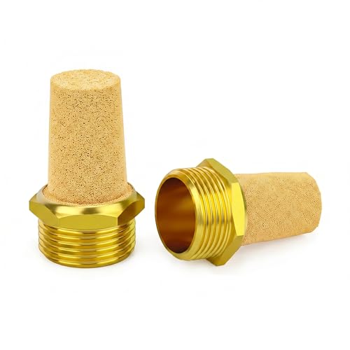 GASHER 1PCS Brass Long Head Solenoid Valve Muffler, 1-1/4BSP Thread Pneumatic Exhaust Silencer, Noise Reducer for Solenoid Valves, Industrial Automation Pneumatic System Components
