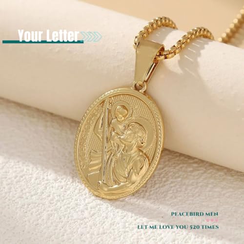 Gold St Saint Christopher Michael Medal Pendant Necklace for Men