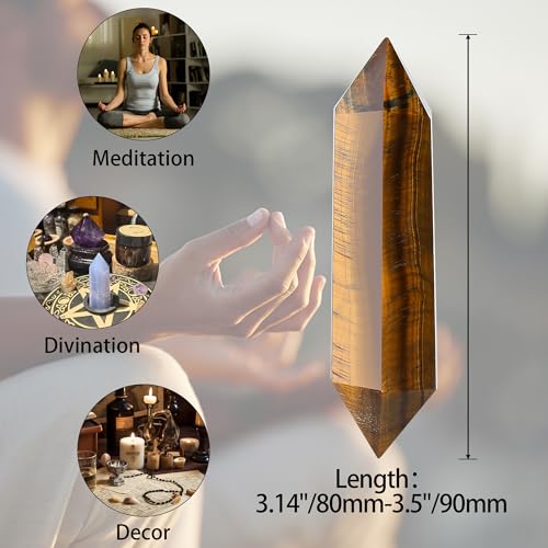 YATOJUZI 3.5" Tiger's Eye Healing Crystals Wand Natural Crystals and Healing Stones Large Hexagonal Crystal Points for Meditation Divination Reiki Energy Balancing 1PCS Yellow