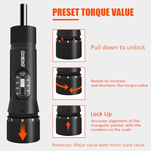 coobeast 13Pcs Preset 1/4” Drive Torque Screwdriver with S2 Bits 13 PCS