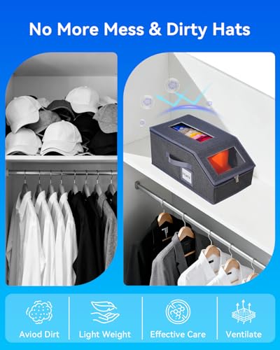 2PCS Stackable Hat Organizer for Baseball Caps, Hat Organizer Holds up to 30 Caps for Closet with Clear Window, Sturdy Frame Hat Storage for Men & Women, Space Saving (Drak Grey) Drak Grey