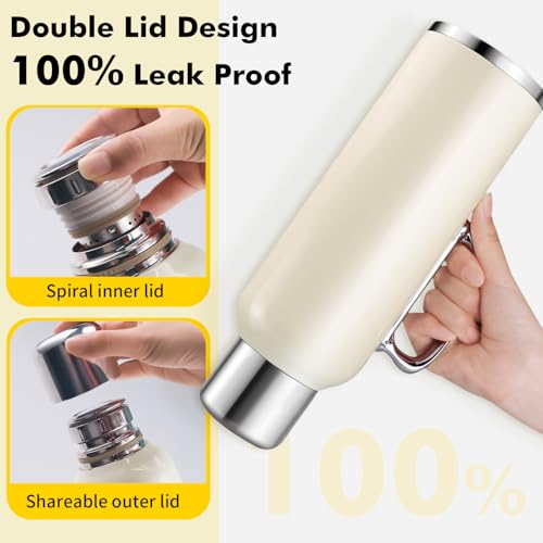 34oz Retro Classic Thermoses – Upgraded Leakproof Mechanical Temp Gauge & Polished Handle Stainless Steel Water Jug for Home, Office, Camping Keeps Cold 36h Hot 24h White