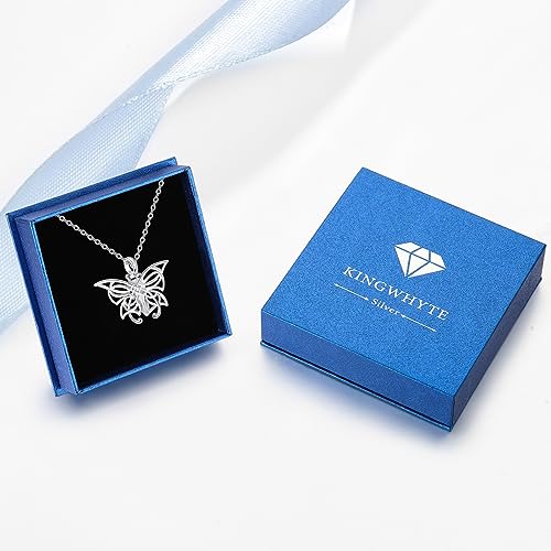 KINGWHYTE Butterfly Ashes Necklace for Women 925 Sterling Silver Urn Necklace for Ashes Butterfly Pendant Cremation Memorial Jewellery for Ash Keepsake