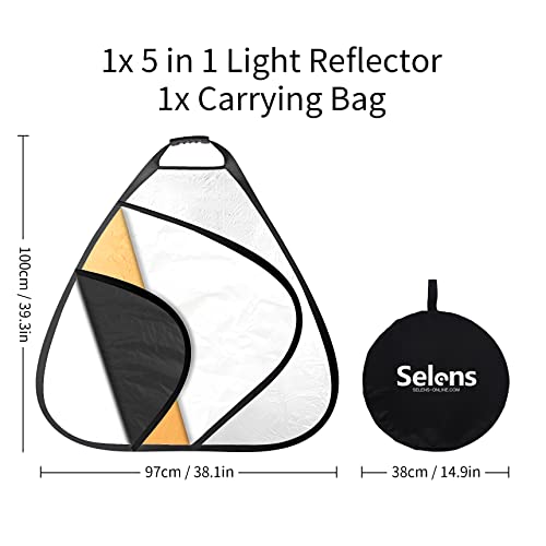 Selens 39.4 Inch (100cm) 5-in-1 Handle Triangle Light Reflector for Photography, Collapsible Multi-Disc Lighting Reflector with Portable Carrying Case for Photo Studio Lighting & Outdoor Lighting 39.4 Inch Triangle Reflector