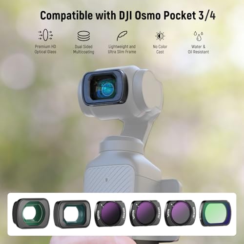 NEEWER ND8/PL ND32/PL ND64/PL CPL Black Diffusion 1/4 Filter for Mist Cinematic Effect 0.75x Wide Angle, 2X Macro Lens, Compatible with DJI Osmo Pocket 3 / Pocket 4 / Xtra Muse, FL-B16 0.75X Wide Angle&2X Macro Lens&ND/PL Filter Set