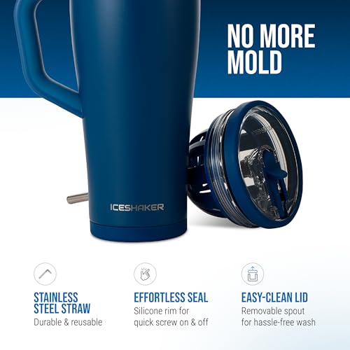 Ice Shaker 32 oz Tumbler with Handle and Straw | 32oz Navy | Cold for 30+ Hours | 2-in-1 Tumbler Shaker Bottle | Odor-Free 32 ounce Bottle for Water, Protein Shakes, Smoothies, Cocktails