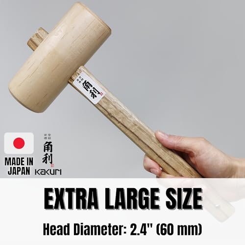 KAKURI Japanese wooden mallet hammer with 60mm round head for woodworking, joinery, chiseling, and carving