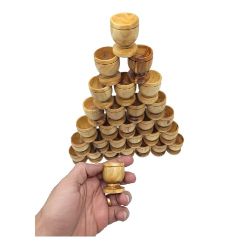 Zuluf Olive Wood Communion Cups, Set of 30 Mini Chalices, 1.6 Inch