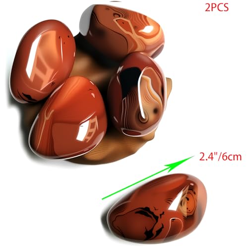 2PCS Natural Agate Worry Stones Rocks, Sardonyx Palm Stone Healing Crystal Stones for Massage Meditation, Healing, Yoga, Reiki, Zen,Decorative Rocks Gift for Kids Girl Women (6cm/2pc) 6cm/2pc