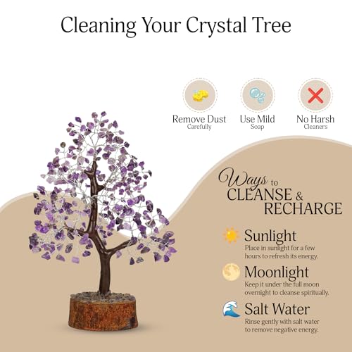 YATSKIA Amethyst Crystals Tree - Room Decor - Crystal Tree of Life - Spiritual Gifts for Women - Stones and Crystals - Bonsai Tree from Daughter - Good Luck Tree - Gemstone Tree Amethyst Silver Wire