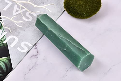 AMOYSTONE Natural Green Aventurine Crystal Tower Hexagonal Wand Stone Decor 0.6-1.1 Lbs
