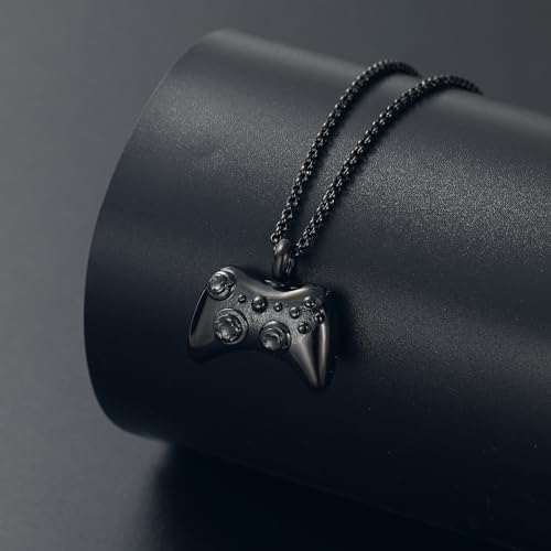 Urn Necklace for Human Ashes Game Controller Cremation Jewelry for Ashes Gamepad Memorial Pendant Hip-Hop Necklace Gift for Men Boy Black