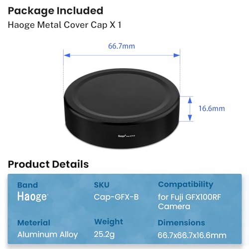 Haoge Metal Front Lens Cap Cover for Fujifilm GFX100RF Camera Accessories Black Cap-GFX-B