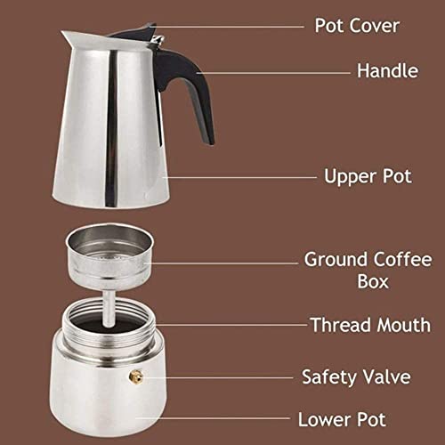 kkhouse Stainless Steel Coffee Pot Mocha Espresso Latte Percolator Stove Coffee Maker Pot Percolator Drink Tool Cafetiere Latte Stovetop (200ml)