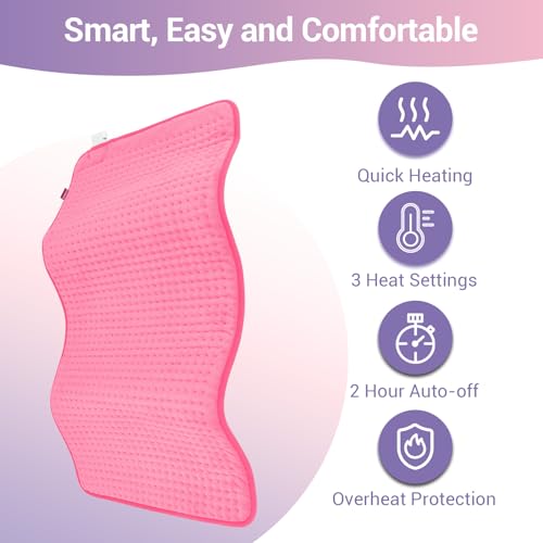 Comfytemp Extra Large Heating Pad for Back & Period, 33"x17" Electric Throw Pink