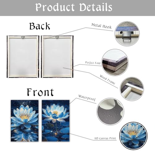 KPLUNDO Blue Lotus Floral Wall Art 2 Panel Blooming Zen Flower Pictures Print Nature Inspired Decor for Living Room Bedroom Yoga Room(Artwork-5,16"x24"x2pcs) Artwork-5 16"x24"x2pcs