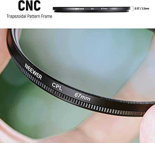 NEEWER 67mm Lens Filter Kit: UV CPL, FLD, ND2, ND4, ND8, Lens Hood & Cap