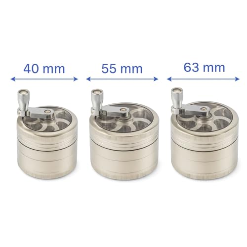 Weedness Windmill Grinder 63 mm 4 pieces with Kief Filter - Metal Crusher Stainless Steel Mini Small Crusher Large 63 mm 4 pcs.