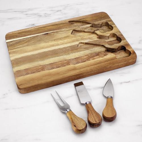 TB Home 4-Pc. Acacia Wood Cheese Serving Board with Cheese Tools