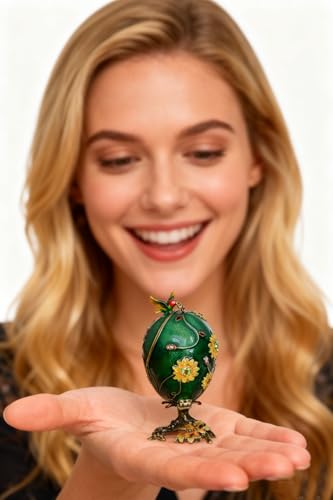 Easter Gifts for Kids Girls Hummingbird on Faberge Egg Trinket Box, Jewelry Box Hand Painted Decorative Box with Hinged Lid, Ring Earring Holder Bird Figurine Collectible Hummingbird on Faberge Eg