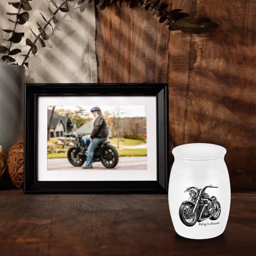 SOITIS Mini Urns Stainless Steel Decorative Cremation Keepsake for Ashes 1.57 Small Urns Memorial Ashes Urn with Black Motorcycle - Riding in Heaven A-Motorcycle