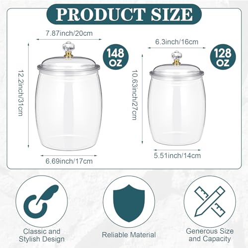 Nuogo 2 Pcs 148 and 128 oz Plastic Candy and Cookie Jar 1.16 & 1 Gallon Plastic Jars with Lids Clear Apothecary Candy Buffet Containers Wide Mouth Airtight Food Storage Canister Home Decoration