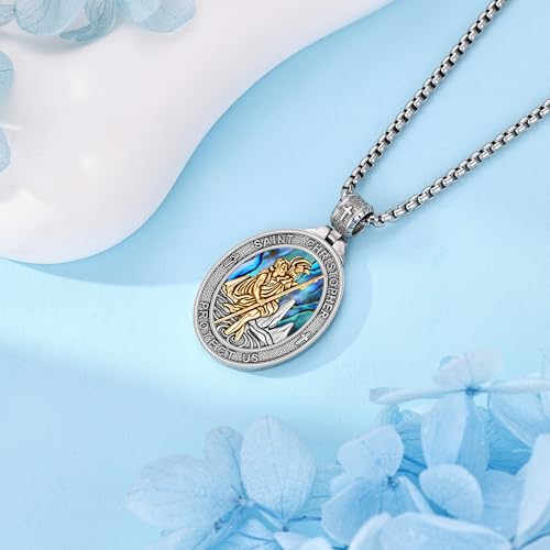 Religious Medal Necklace 925 Sterling Silver Medal Pendant Amulet Unique Religious Protection Jewelry Gifts for Men Women Saint Christopher