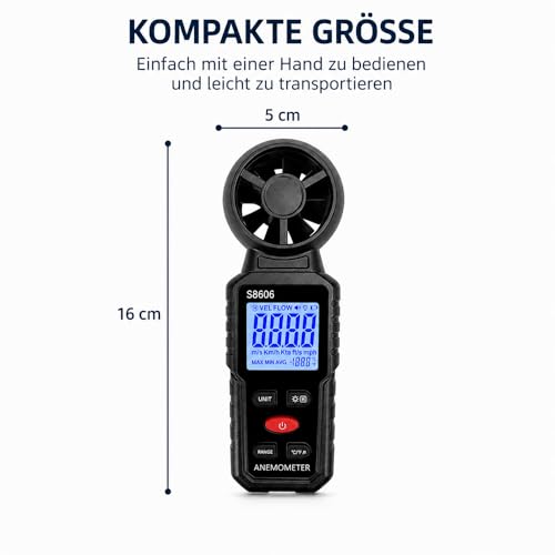 3 in 1 Handheld Digital Anemometer Anemometer Anemometer | Measurement of wind speed, wind strength and wind temperature, digital anemometer with LCD screen