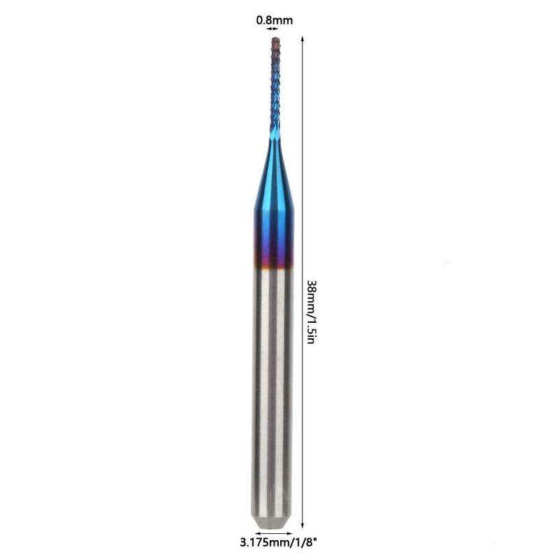 [Australia - AusPower] - 10 Pieces Tungsten Milling Cutter Blue Coated Spiral Milling Machine Cutter Drill CNC Cutter Set Tool (0.8 mm) 