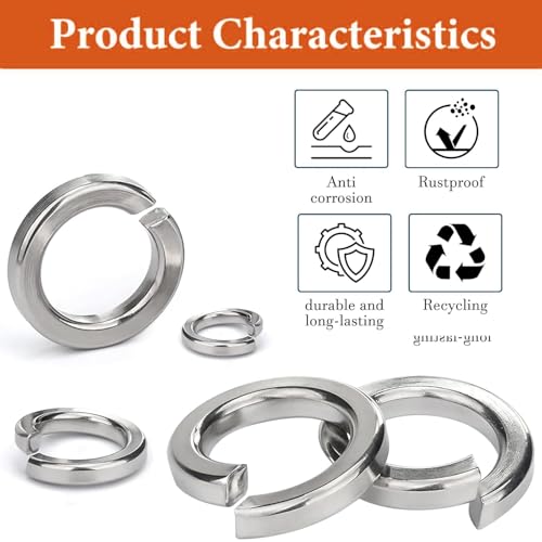 Suneke 1-1/4-inch silver zinc-plated carbon steel spring lock washers, 10-piece set