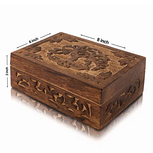 Handmade Wooden Jewelry & Keepsake Box, Decorative Storage Box, 8 x 6 Inch Antique Finish