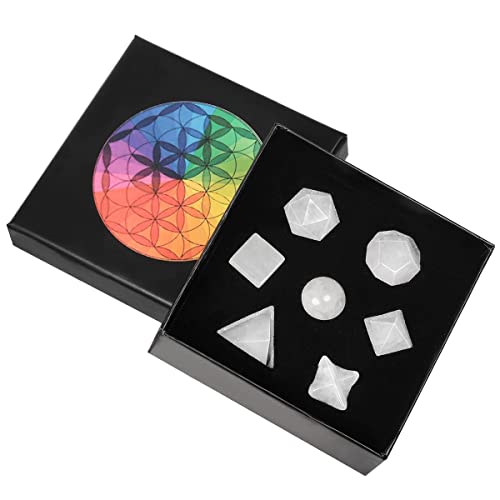 rockcloud Platonic Solids Sacred Geometry with Merkaba Star Set Clear Rock Quartz