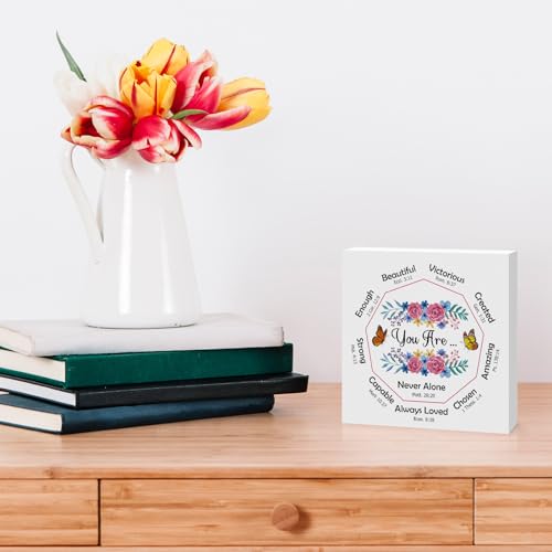 Christian Gifts for Women Birthday Inspirational Religious Gifts for Women Catholic Spiritual Gifts for Friends Family Colleague Christian Wooden Box Sign for Home Office Shelf Desk Table Decor
