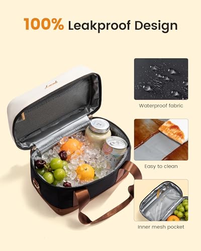 LOVEVOOK Insulated Lunch Bag for Women & Men - Cooler Lunch Tote and Lunch Box for Work and Travel, Pink Large Pink-beige-brown