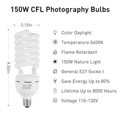 Skytex 1 Pcs 150W 5400K Color Temperature CFL Light Bulb, Daylight Spiral Photography Lighting, E27 Socket Light Bulb for Softbox Light, Studio and Camera Light CFL150