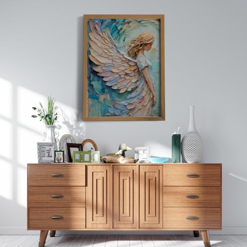 Framed Angel Wall Art Canvas Print, Winged Angel Artwork 12x16 Bedroom blue Angel Wings 16"L x 12"W