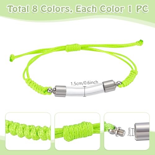 PH PandaHall 8 Colors Glass Vial Pendant Bracelet Adjustable Waxed Thread