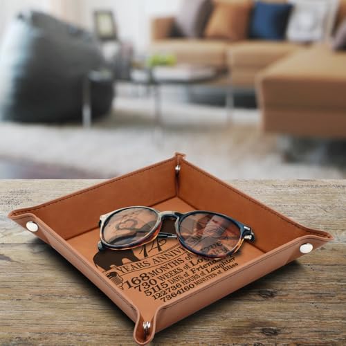 Bella Busta-14 Years Anniversary-Forever to Go- Traditional Ivory Theme Design for 14th Wedding Anniversary -Engraved Leatherette Valet Tray (Rawhide) Rawhide