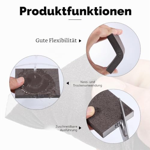 Sanding Sponge Set, 6 Grits, Wet & Dry, Can Be Cut to Size, Pack of 8 | Washable, flexible, for wood, metal, walls, plastic, ceramic, coarse to fine 60/80/100/120/180/220 8 pieces #60-#220