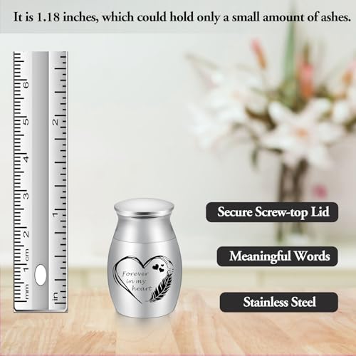 XIUDA Wooden Mini Memorial Small Urns for Ashes Stainless Steel Cremation Mini Urn with Black Walunt Box Funeral Heart Wings Keepsake Urn for Ashes