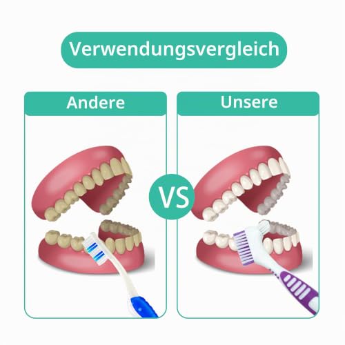 2 Pack Denture Toothbrush, Mini Toothbrush, Double Angle Brush Head, Portable Ergonomic Denture Cleaning Brush, Dental Device (Green + Orange) Green + Orange