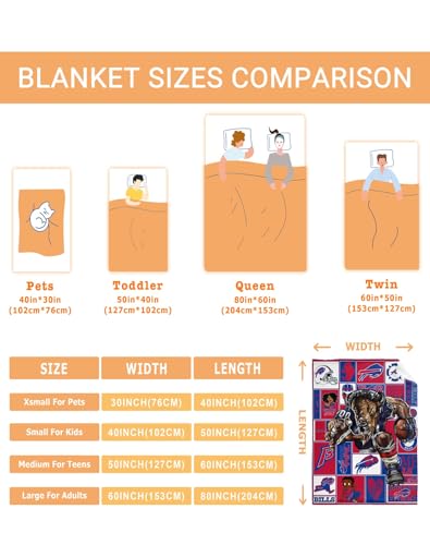 Original American Football Series: Buffalo Throw Blanket (L60 xW50) Bold 3D Effect Use Throw for Outdoor, Travel, Vacation, Nap, and Relaxation or Game Day for Fans L60"xW50"