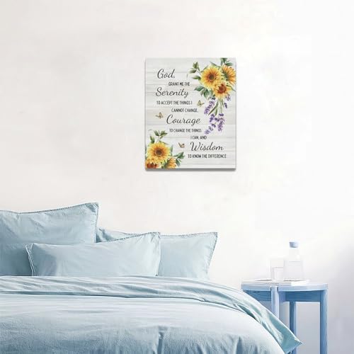 Serenity Prayer Wall Decor Christian Religious Sunflower Pictures Inspirational Bible Verses Scripture Canvas Wall Art God Painting Home Modern Artwork Framed for Living Room Bedroom Office 16x20inch 20"L x 16"W Serenity Prayer