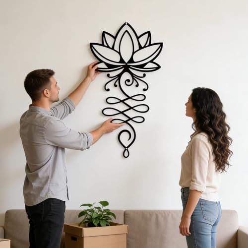 Lotus Wall Art - Black Metal Lotus Flower Decor, Black Metal Wall Art, Christian Wall Stickers, Zen Meditation Spiritual Decor, Mandala Home Walls Decoration for Living Room Bedroom Office Yoga Room