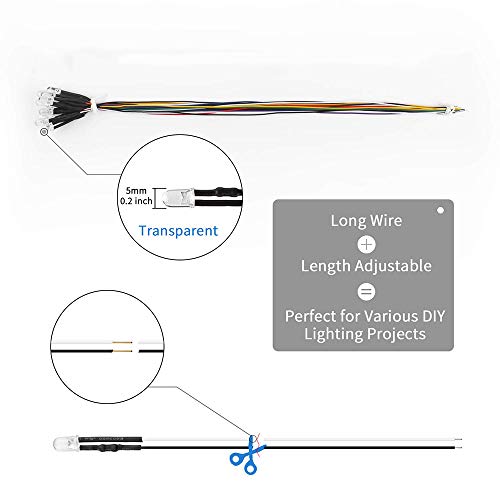 YIXISI Pre-wired LED, diode light, 12 V pre-wired light, 5 mm LEDs, 20 cm pre-wired light Multicolor - 100