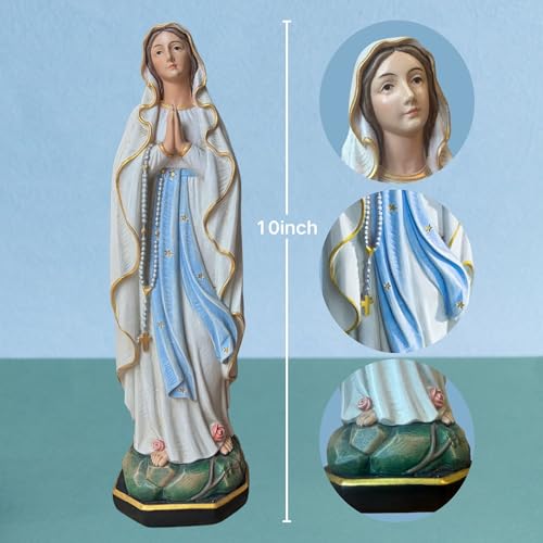Kreative&Kind Virgin Mary Statue - 10 Inch Holy Blessed Mother Mary Statue - Our Lady of Lourdes Figure for Home Decor - Hand Painted Artwork Catholic Gifts for Women 10IN