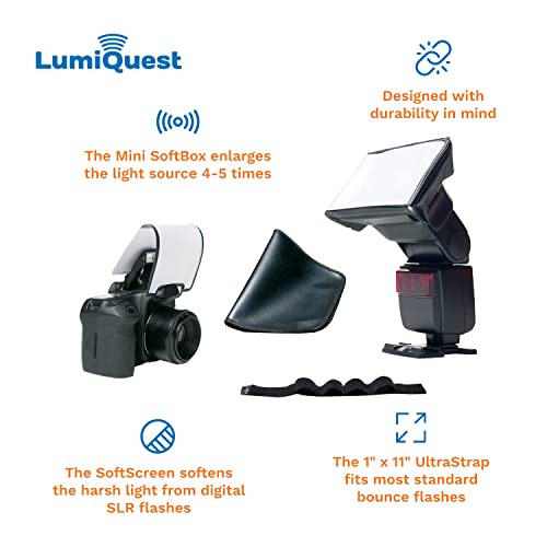 LumiQuest Photography Mini-Kit, Mini SoftBox, SoftScreen Flash Diffuser, UltraStrap, and Convenient Carrying Case Kit