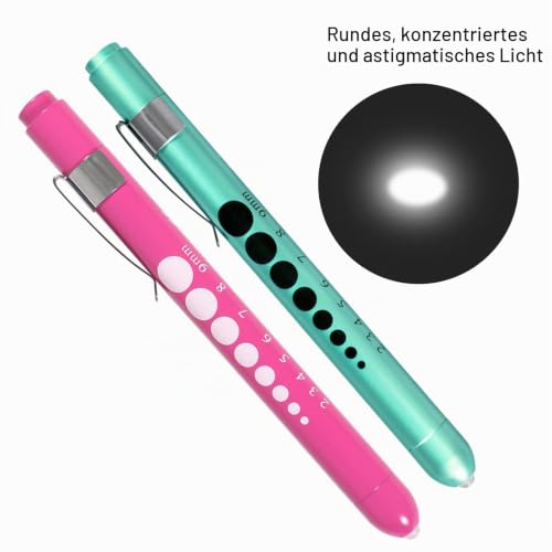 Medical Diagnostic Penlight, Pupil Light, Mini Reusable LED Pen Torch, Torch, Doctor Nurse, Emergency Pen Light with Engraving Gauge and Linea (Pink+Green) Pink + Green